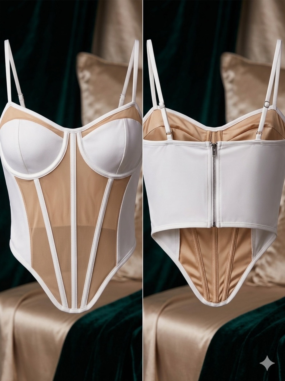 Fashion Nova White and Tan Corset Bra